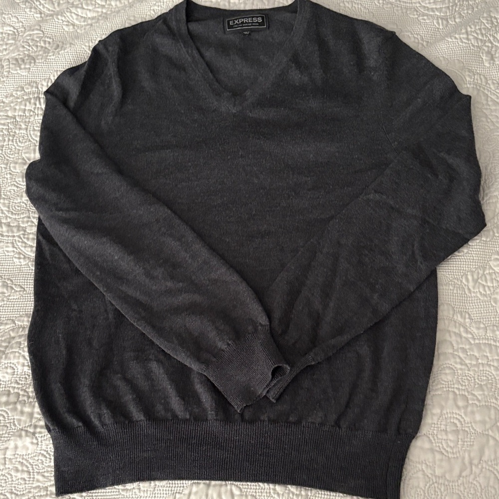 Express Men's Charcoal V-Neck Sweater